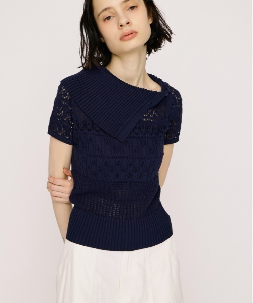 BIG COLLAR CROCHET TOPS ビッグカラークロシェトップス 春服 夏服