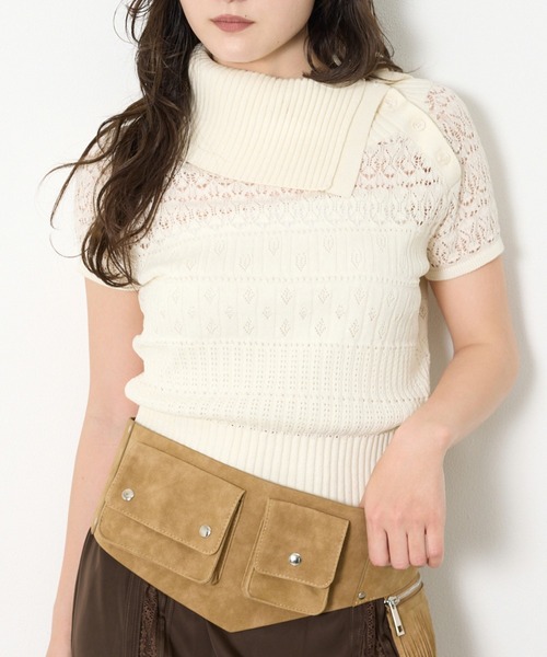 SLY(スライ)の「BIG COLLAR CROCHET TOPS ビッグカラークロシェトップス 春服 夏服 シアー メッシュ サマーニット(ニット/セーター・レディース・アイボリー/ブラック/ネイビー・FREE)」の2枚目の写真