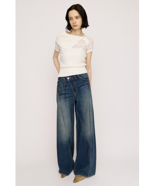 SLY(スライ)の「BIG COLLAR CROCHET TOPS ビッグカラークロシェトップス 春服 夏服 シアー メッシュ サマーニット(ニット/セーター・レディース・アイボリー/ブラック/ネイビー・FREE)」の5枚目の写真