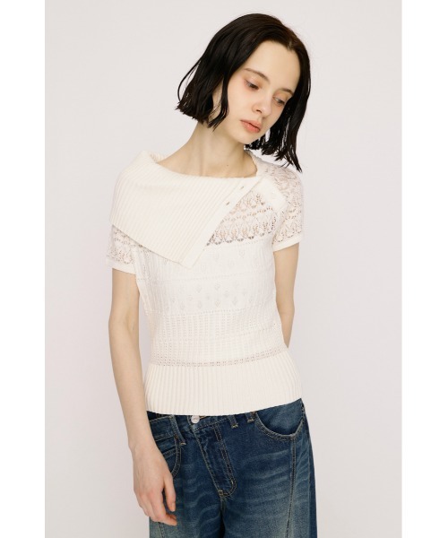 SLY(スライ)の「BIG COLLAR CROCHET TOPS ビッグカラークロシェトップス 春服 夏服 シアー メッシュ サマーニット(ニット/セーター・レディース・アイボリー/ブラック/ネイビー・FREE)」の6枚目の写真