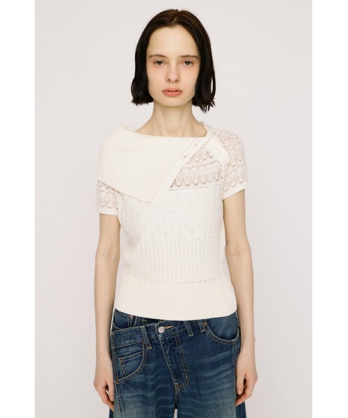 SLY(スライ)の「BIG COLLAR CROCHET TOPS ビッグカラークロシェトップス 春服 夏服 シアー メッシュ サマーニット(ニット/セーター・レディース・アイボリー/ブラック/ネイビー・FREE)」の7枚目の写真