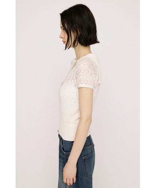 SLY(スライ)の「BIG COLLAR CROCHET TOPS ビッグカラークロシェトップス 春服 夏服 シアー メッシュ サマーニット(ニット/セーター・レディース・アイボリー/ブラック/ネイビー・FREE)」の8枚目の写真