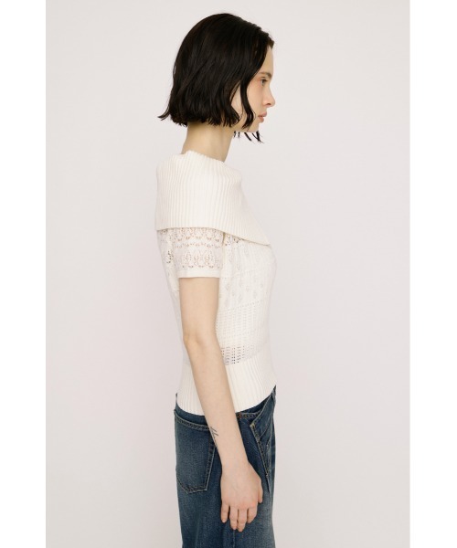 SLY(スライ)の「BIG COLLAR CROCHET TOPS ビッグカラークロシェトップス 春服 夏服 シアー メッシュ サマーニット(ニット/セーター・レディース・アイボリー/ブラック/ネイビー・FREE)」の9枚目の写真