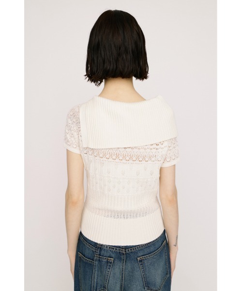 SLY(スライ)の「BIG COLLAR CROCHET TOPS ビッグカラークロシェトップス 春服 夏服 シアー メッシュ サマーニット(ニット/セーター・レディース・アイボリー/ブラック/ネイビー・FREE)」の10枚目の写真