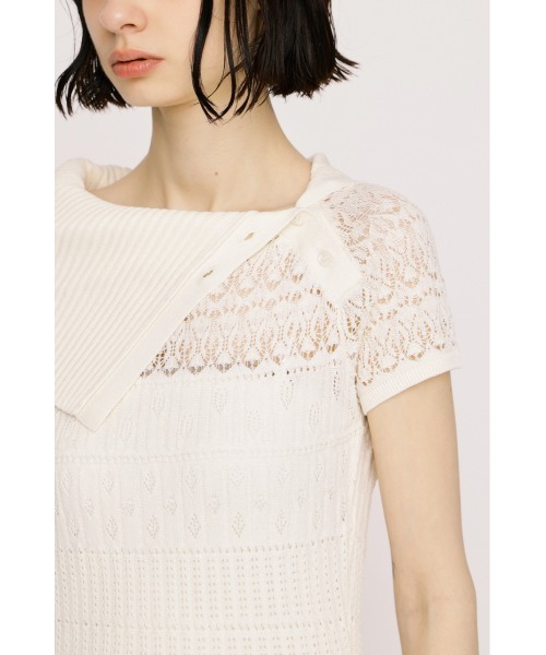 SLY(スライ)の「BIG COLLAR CROCHET TOPS ビッグカラークロシェトップス 春服 夏服 シアー メッシュ サマーニット(ニット/セーター・レディース・アイボリー/ブラック/ネイビー・FREE)」の11枚目の写真