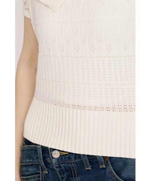 SLY(スライ)の「BIG COLLAR CROCHET TOPS ビッグカラークロシェトップス 春服 夏服 シアー メッシュ サマーニット(ニット/セーター・レディース・アイボリー/ブラック/ネイビー・FREE)」の12枚目の写真