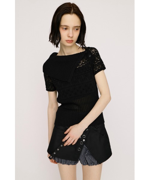SLY(スライ)の「BIG COLLAR CROCHET TOPS ビッグカラークロシェトップス 春服 夏服 シアー メッシュ サマーニット(ニット/セーター・レディース・アイボリー/ブラック/ネイビー・FREE)」の13枚目の写真