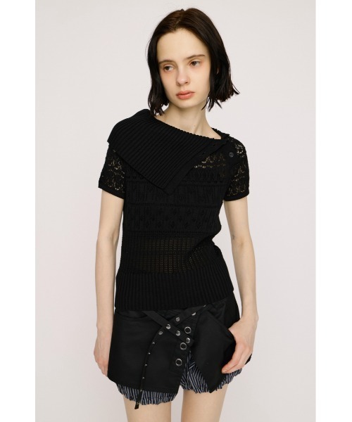 SLY(スライ)の「BIG COLLAR CROCHET TOPS ビッグカラークロシェトップス 春服 夏服 シアー メッシュ サマーニット(ニット/セーター・レディース・アイボリー/ブラック/ネイビー・FREE)」の15枚目の写真