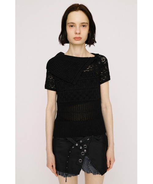 SLY(スライ)の「BIG COLLAR CROCHET TOPS ビッグカラークロシェトップス 春服 夏服 シアー メッシュ サマーニット(ニット/セーター・レディース・アイボリー/ブラック/ネイビー・FREE)」の16枚目の写真