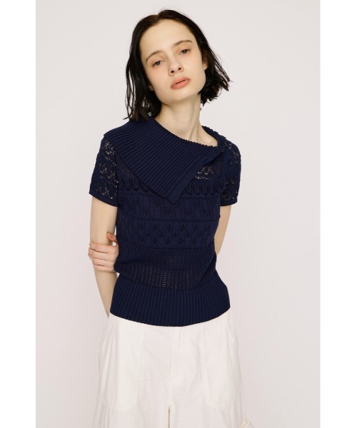 SLY(スライ)の「BIG COLLAR CROCHET TOPS ビッグカラークロシェトップス 春服 夏服 シアー メッシュ サマーニット(ニット/セーター・レディース・アイボリー/ブラック/ネイビー・FREE)」の17枚目の写真