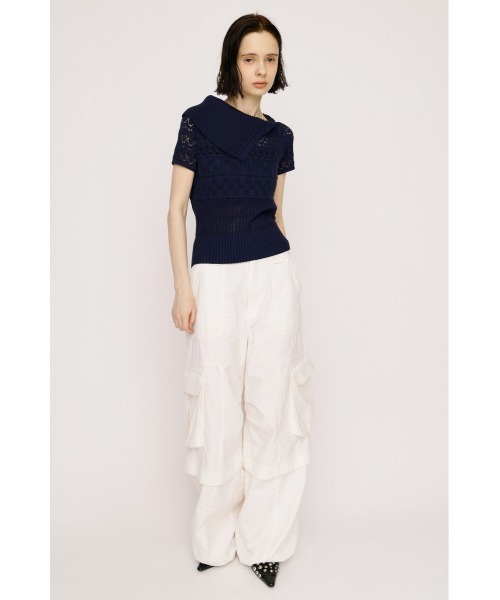 SLY(スライ)の「BIG COLLAR CROCHET TOPS ビッグカラークロシェトップス 春服 夏服 シアー メッシュ サマーニット(ニット/セーター・レディース・アイボリー/ブラック/ネイビー・FREE)」の18枚目の写真
