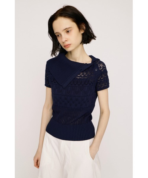 SLY(スライ)の「BIG COLLAR CROCHET TOPS ビッグカラークロシェトップス 春服 夏服 シアー メッシュ サマーニット(ニット/セーター・レディース・アイボリー/ブラック/ネイビー・FREE)」の19枚目の写真