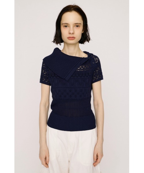 SLY(スライ)の「BIG COLLAR CROCHET TOPS ビッグカラークロシェトップス 春服 夏服 シアー メッシュ サマーニット(ニット/セーター・レディース・アイボリー/ブラック/ネイビー・FREE)」の20枚目の写真