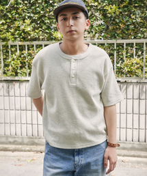 ワッフルクロップヘンリーネックTシャツ[メランジオートミール]