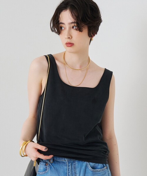 Rouge vif Anna（ルージュヴィフアンナ）の「前後2WAYフィブリルジャージタンクトップ/カットソー/夏服/日本製（タンクトップ・レディース・ブラウン/スミクロ・フリー）」の2枚目の写真
