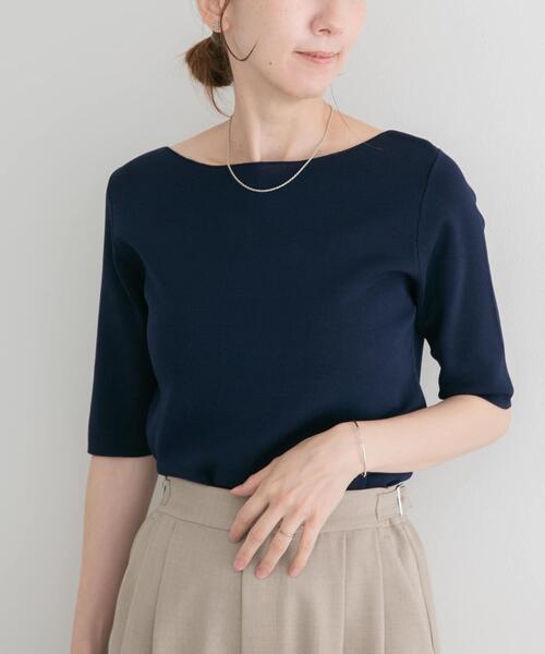 ITEMS URBANRESEARCH(アイテムズ アーバンリサーチ)の「『洗濯可』ソウバリボートネックニット(ニット/セーター・レディース・ブラウン/ホワイト系その他/ネイビー・FREE)」の3枚目の写真