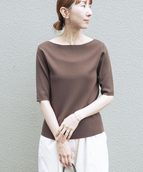 ITEMS URBANRESEARCH(アイテムズ アーバンリサーチ)の「『洗濯可』ソウバリボートネックニット(ニット/セーター・レディース・ブラウン/ホワイト系その他/ネイビー・FREE)」の2枚目の写真