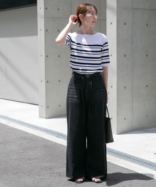 ITEMS URBANRESEARCH(アイテムズ アーバンリサーチ)の「『洗濯可』ソウバリボートネックニット(ニット/セーター・レディース・ブラウン/ホワイト系その他/ネイビー・FREE)」の7枚目の写真