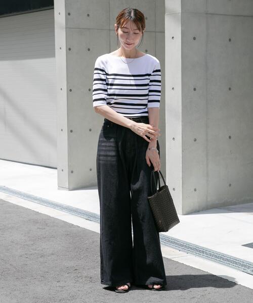 ITEMS URBANRESEARCH(アイテムズ アーバンリサーチ)の「『洗濯可』ソウバリボートネックニット(ニット/セーター・レディース・ブラウン/ホワイト系その他/ネイビー・FREE)」の8枚目の写真