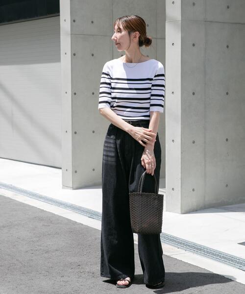 ITEMS URBANRESEARCH(アイテムズ アーバンリサーチ)の「『洗濯可』ソウバリボートネックニット(ニット/セーター・レディース・ブラウン/ホワイト系その他/ネイビー・FREE)」の9枚目の写真