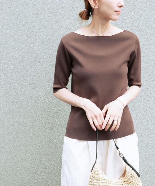 ITEMS URBANRESEARCH(アイテムズ アーバンリサーチ)の「『洗濯可』ソウバリボートネックニット(ニット/セーター・レディース・ブラウン/ホワイト系その他/ネイビー・FREE)」の13枚目の写真