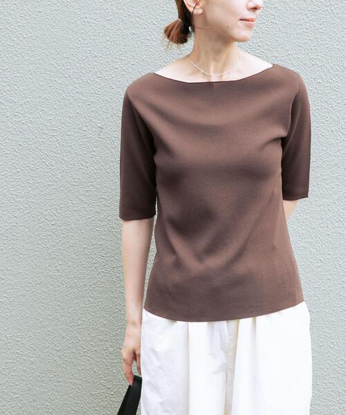 ITEMS URBANRESEARCH(アイテムズ アーバンリサーチ)の「『洗濯可』ソウバリボートネックニット(ニット/セーター・レディース・ブラウン/ホワイト系その他/ネイビー・FREE)」の14枚目の写真