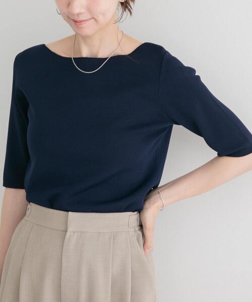 ITEMS URBANRESEARCH(アイテムズ アーバンリサーチ)の「『洗濯可』ソウバリボートネックニット(ニット/セーター・レディース・ブラウン/ホワイト系その他/ネイビー・FREE)」の21枚目の写真