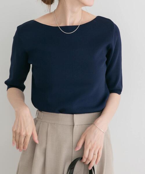 ITEMS URBANRESEARCH(アイテムズ アーバンリサーチ)の「『洗濯可』ソウバリボートネックニット(ニット/セーター・レディース・ブラウン/ホワイト系その他/ネイビー・FREE)」の22枚目の写真