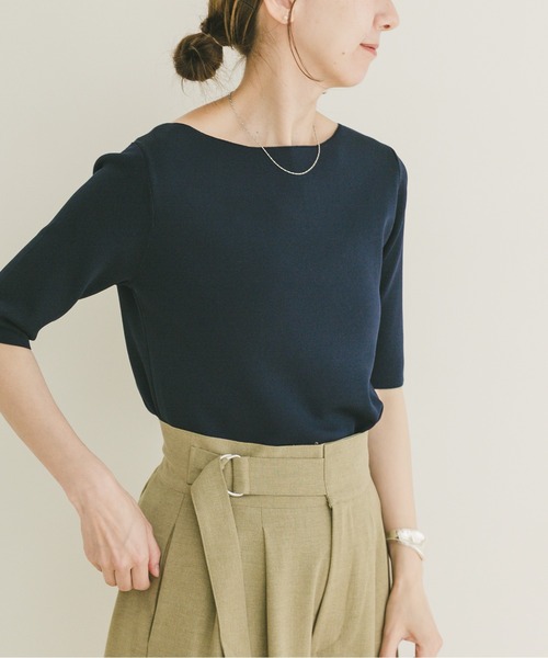ITEMS URBANRESEARCH(アイテムズ アーバンリサーチ)の「ソウバリボートネックニット(ニット/セーター・レディース・ブラウン/ホワイト系その他/ネイビー・FREE)」の3枚目の写真