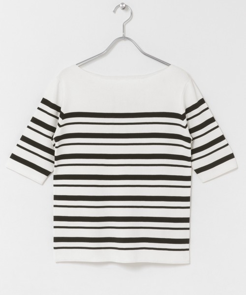 ITEMS URBANRESEARCH(アイテムズ アーバンリサーチ)の「ソウバリボートネックニット(ニット/セーター・レディース・ブラウン/ホワイト系その他/ネイビー・FREE)」の4枚目の写真