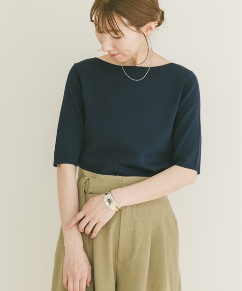 ITEMS URBANRESEARCH(アイテムズ アーバンリサーチ)の「ソウバリボートネックニット(ニット/セーター・レディース・ブラウン/ホワイト系その他/ネイビー・FREE)」の11枚目の写真