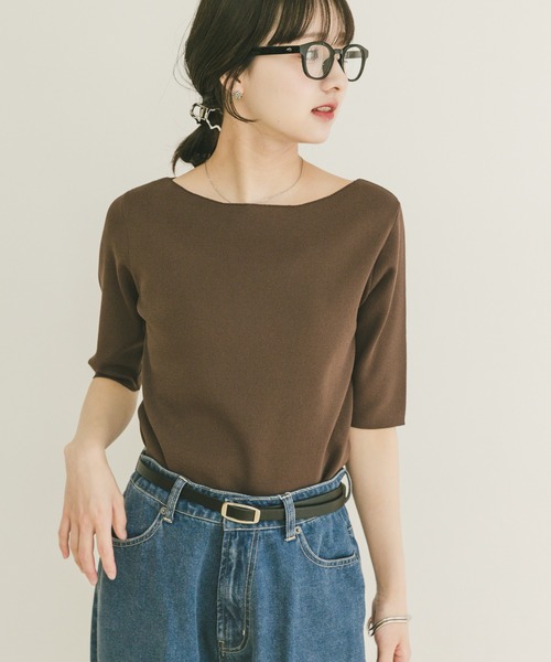 ITEMS URBANRESEARCH(アイテムズ アーバンリサーチ)の「ソウバリボートネックニット(ニット/セーター・レディース・ブラウン/ホワイト系その他/ネイビー・FREE)」の16枚目の写真