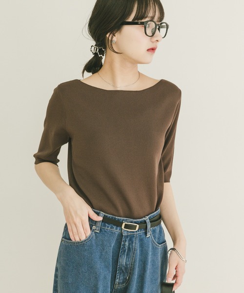 ITEMS URBANRESEARCH(アイテムズ アーバンリサーチ)の「ソウバリボートネックニット(ニット/セーター・レディース・ブラウン/ホワイト系その他/ネイビー・FREE)」の18枚目の写真