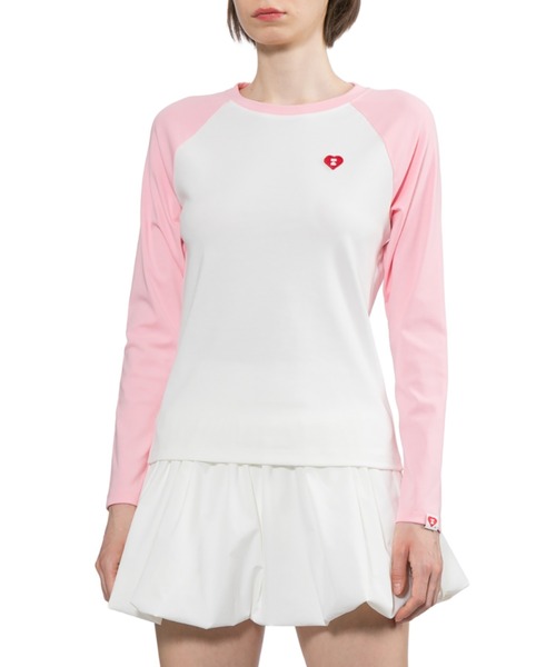 APEE BY A BATHING APE(エイピーバイアベイシングエイプ)の「HEART BADGE RAGLAN LS TEE(Tシャツ/カットソー・レディース・グレー系その他2/ホワイト×ピンク/ホワイト×ブラック/ベージュ系その他・X-SMALL/SMALL/MEDIUM)」の10枚目の写真