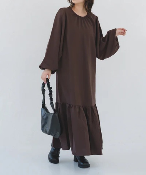 merrylatte(メリーラテ)の「シンプルティアードワンピース【IROHANI】(ワンピース・レディース・ブラウン・FREE)」の5枚目の写真