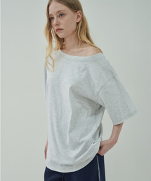ボートネックハーフTシャツ-メランジェ