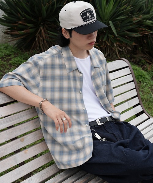 Bleme（ブレム）の「サマードレープ ルーズフィット オンブレチェックシャツ（シャツ/ブラウス・メンズ・ブラック/ネイビー/ライトグリーン・L/M/S/XL）」の3枚目の写真