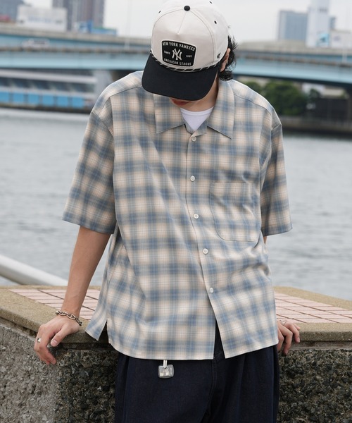 Bleme（ブレム）の「サマードレープ ルーズフィット オンブレチェックシャツ（シャツ/ブラウス・メンズ・ブラック/ネイビー/ライトグリーン・L/M/S/XL）」の6枚目の写真