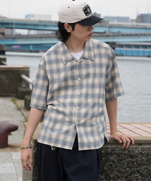 Bleme（ブレム）の「サマードレープ ルーズフィット オンブレチェックシャツ（シャツ/ブラウス・メンズ・ブラック/ネイビー/ライトグリーン・L/M/S/XL）」の7枚目の写真