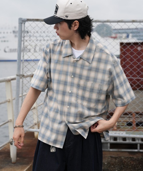 Bleme（ブレム）の「サマードレープ ルーズフィット オンブレチェックシャツ（シャツ/ブラウス・メンズ・ブラック/ネイビー/ライトグリーン・L/M/S/XL）」の11枚目の写真