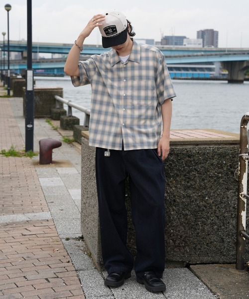 Bleme（ブレム）の「サマードレープ ルーズフィット オンブレチェックシャツ（シャツ/ブラウス・メンズ・ブラック/ネイビー/ライトグリーン・L/M/S/XL）」の14枚目の写真