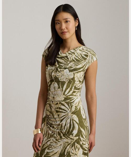 LAUREN RALPH LAUREN(ローレン ラルフ ローレン)の「パームフロンドプリント ジャージー カウルネック ドレス(ワンピース・レディース・グリーン系2・2/0/4/6/8/10/00)」の3枚目の写真