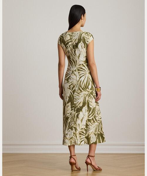LAUREN RALPH LAUREN(ローレン ラルフ ローレン)の「パームフロンドプリント ジャージー カウルネック ドレス(ワンピース・レディース・グリーン系2・2/0/4/6/8/10/00)」の4枚目の写真