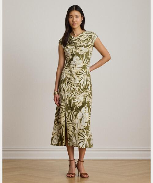LAUREN RALPH LAUREN(ローレン ラルフ ローレン)の「パームフロンドプリント ジャージー カウルネック ドレス(ワンピース・レディース・グリーン系2・2/0/4/6/8/10/00)」の6枚目の写真