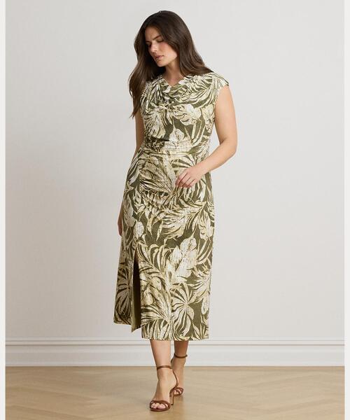 LAUREN RALPH LAUREN(ローレン ラルフ ローレン)の「パームフロンドプリント ジャージー カウルネック ドレス(ワンピース・レディース・グリーン系2・2/0/4/6/8/10/00)」の7枚目の写真
