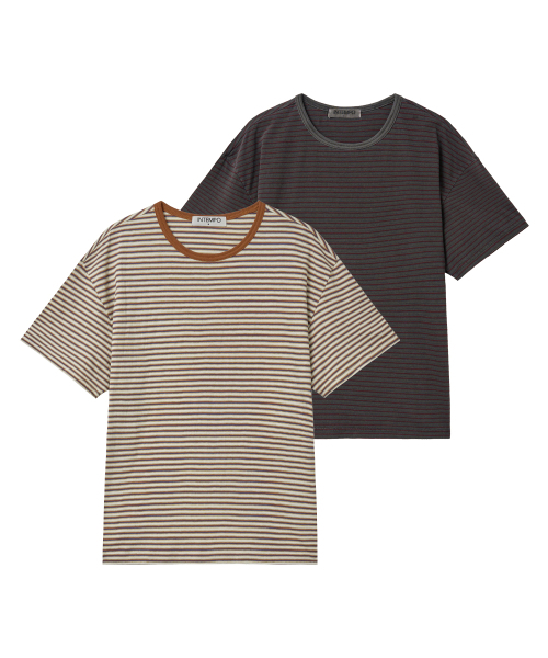INTEMPOMOOD（インテンポムード）の「ディープストライプクロップTシャツ : 2カラー（Tシャツ/カットソー・メンズ・オレンジ/チャコール・MEDIUM/LARGE）」の3枚目の写真