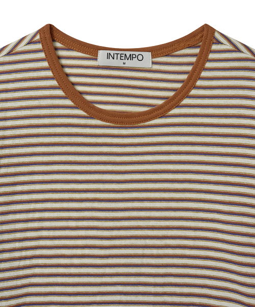 INTEMPOMOOD（インテンポムード）の「ディープストライプクロップTシャツ : 2カラー（Tシャツ/カットソー・メンズ・オレンジ/チャコール・MEDIUM/LARGE）」の6枚目の写真