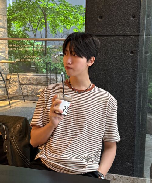 INTEMPOMOOD（インテンポムード）の「ディープストライプクロップTシャツ : 2カラー（Tシャツ/カットソー・メンズ・オレンジ/チャコール・MEDIUM/LARGE）」の16枚目の写真