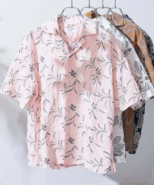 B.C STOCK（ベーセーストック）の「アソートエンブロイダリーオーバーシャツ（シャツ/ブラウス・メンズ・ピンク/ブラウン/ホワイト/ネイビー・MEDIUM/LARGE）」の4枚目の写真