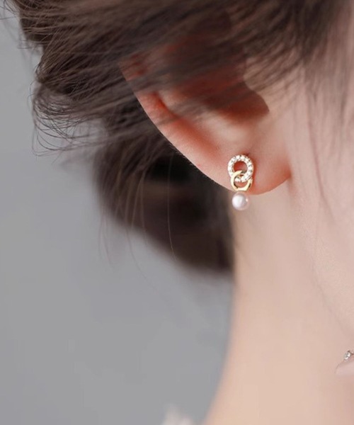 YU-KA:ダブルリング＆パールスタッドピアス Double ring and pearl